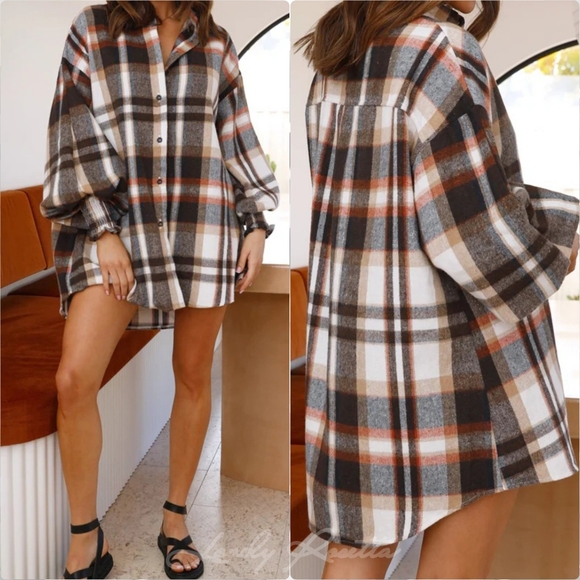 Fall In Love With Plaid Lantern Sleeve Shirt - Picture 4 of 7